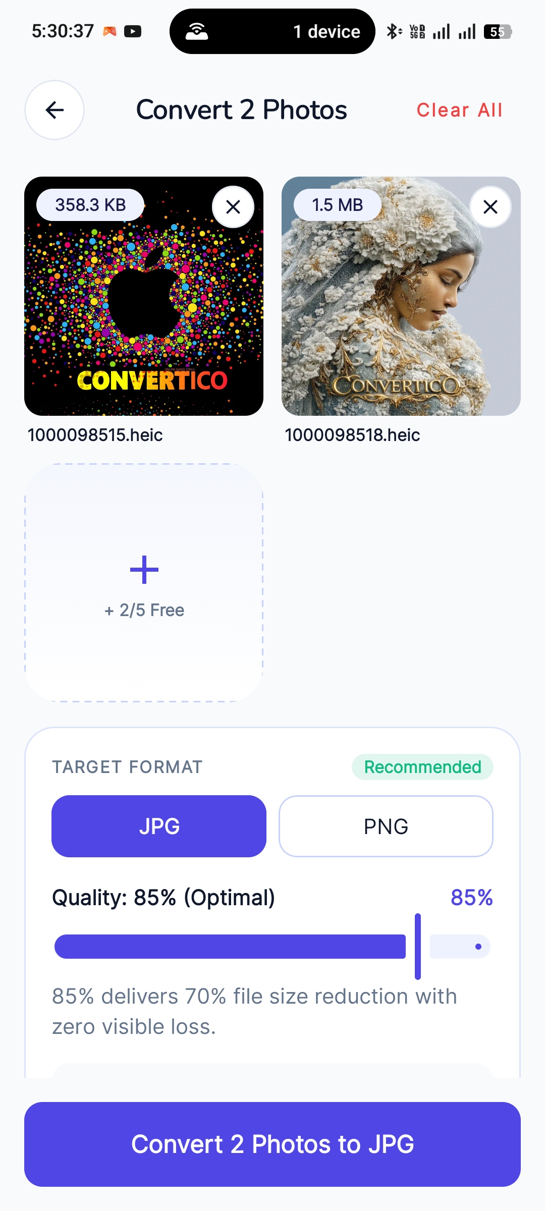 HEIC to JPG Converter batch conversion in progress