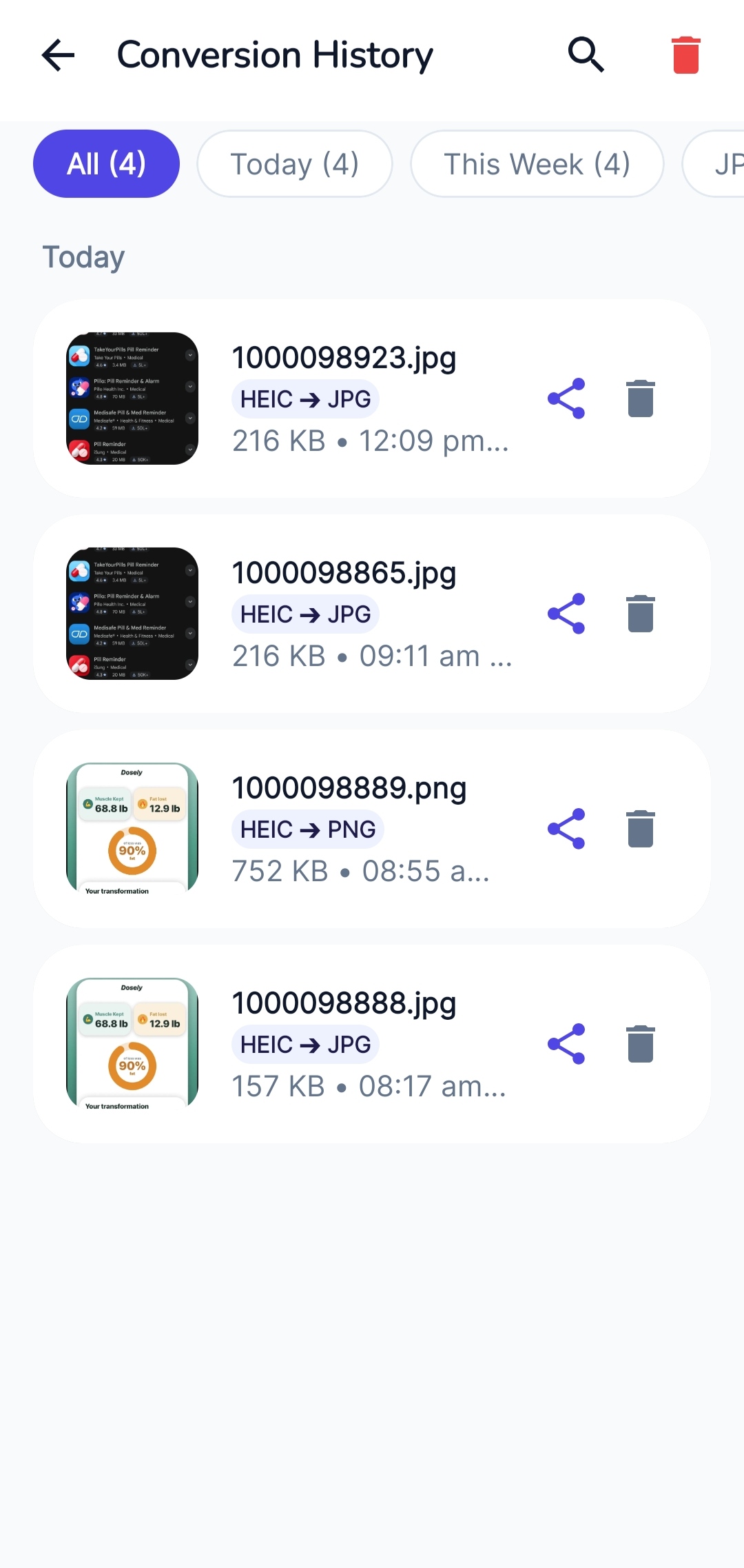 Conversion History Screen
